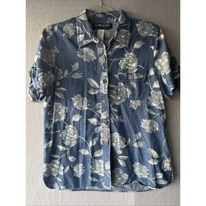 Vintage Sag Harbor Sport Floral Denim Short Sleeve Buckle Shirt Small Cotton